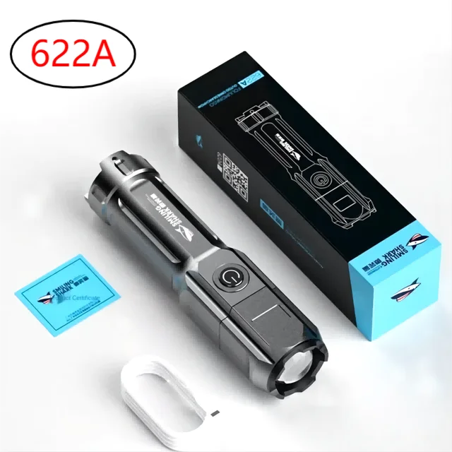 622A 622E Hand LED Torch Light Outdoor 1000 Lumen USB Charging Waterproof LED Zoom  Camping Flashlight  COB Sidelight Leedoar