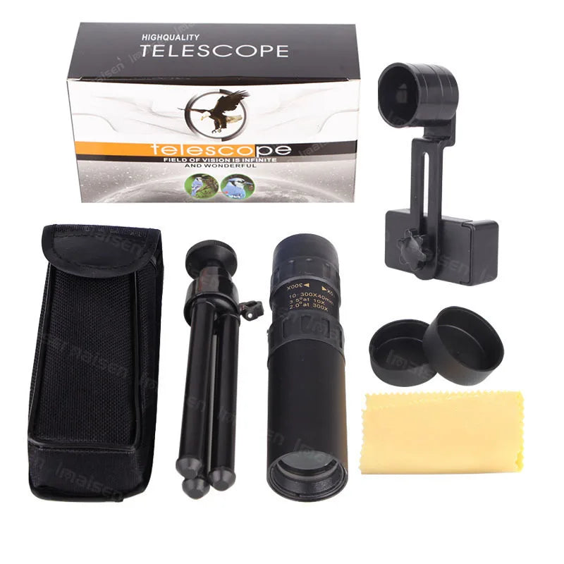 10-300x40x Zoom HD Portable Powerful Binoculars Remote Professional Telescope Single Telescope Low Hunting Accessories Leedoar