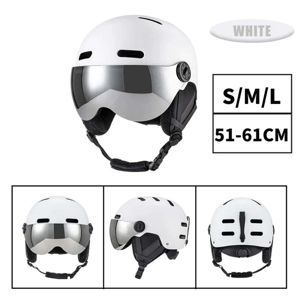 Capacete de esqui, boné de proteção para esqui, à prova de vento, com óculos removíveis, casco de ABS e espuma EPS para esqui, snowboard, snowboard 