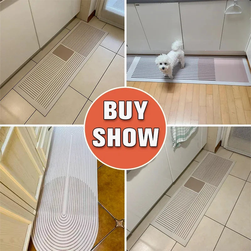 Water Absorbing Diatomaceous Mud Mat Kitchen Bathroom Anti Slip Mat Simple Elliptical Long Strip Carpet Home Decoration Products Leedoar