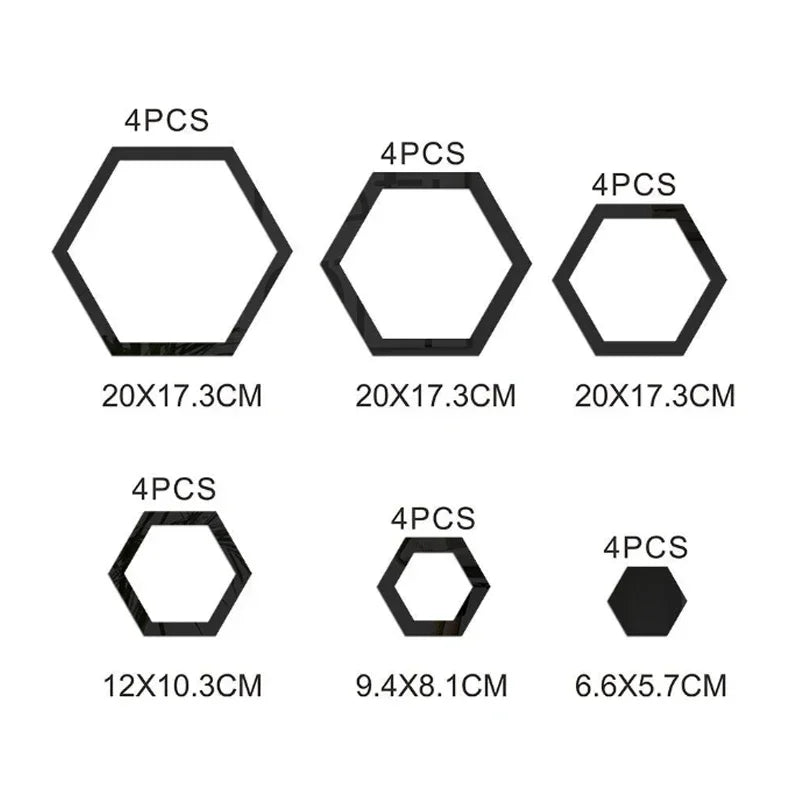 24 peças adesivo de parede de espelho hexagonal 3D vazado faça você mesmo decoração de favo de mel papel autoadesivo à prova d'água sala de estar quarto