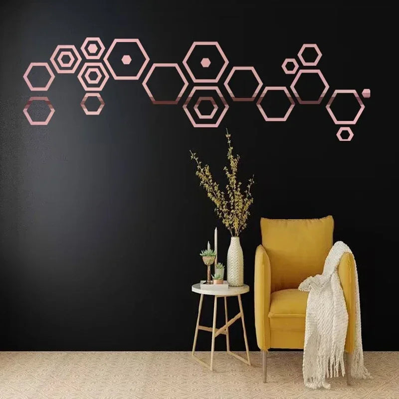 24 peças adesivo de parede de espelho hexagonal 3D vazado faça você mesmo decoração de favo de mel papel autoadesivo à prova d'água sala de estar quarto