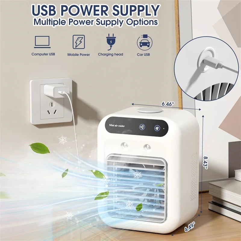 Ventilador portátil, aire acondicionado, mini enfriador de aire, USB, ventilador de aire acondicionado, tanque de agua de 500 ml, ventilador eléctrico con humidificador para dormitorio 