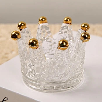 5PCS Small Crown Glass Candlestick Decoration Retro Desktop Decoration Prop Gold Edge Amber Style Crown Decoration Leedoar