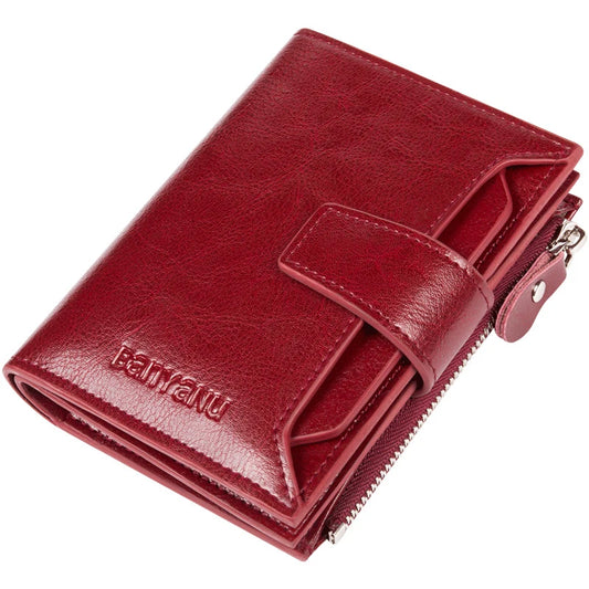 2023 New Genuine Leather Women's Wallet Multifunctional Anti Theft Swipe Card Bag Short Large Capacity Folding Zipper Wallets Leedoar