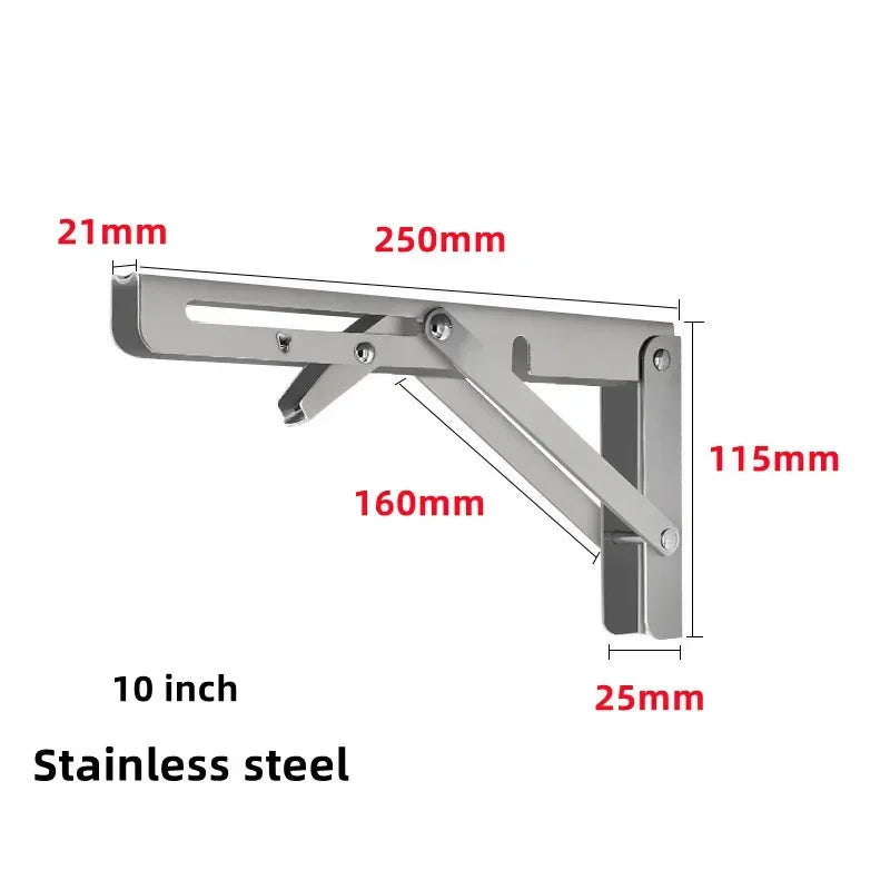 2pcs Heavy Duty Stainless Steel Folding Shelf Brackets Collapsible Wall Mounted L-Table Hinges for Bench & Table with Screws Leedoar