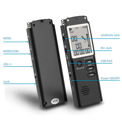 16GB/32GB/64GB Voice Recorder USB Professional 96h Dictaphone Noise Reduction Digital Audio Voice Recording with WAV,MP3 Player Leedoar