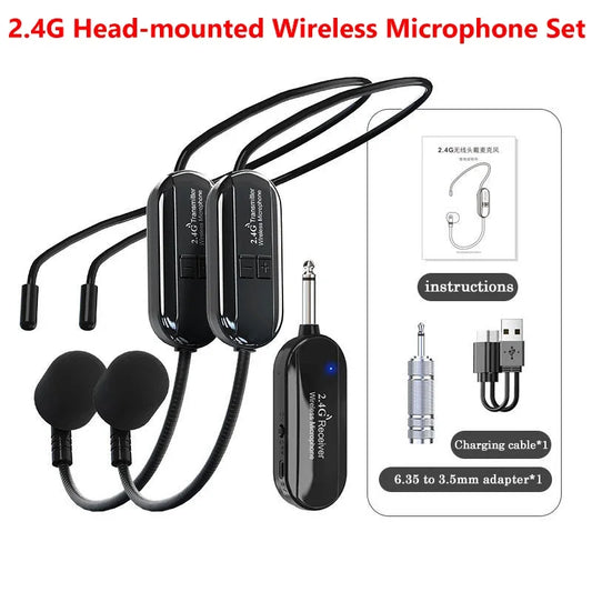 2.4G Head-mounted Wireless Lavalier Microphone Set Transmitter with Receiver for Amplifier Voice Speaker Teaching Tour Guide Leedoar