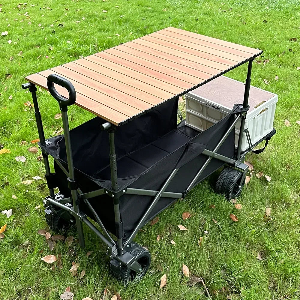 180L Liftable Tank Wheeled Camping Cart Handcart Foldable with Rear Door Hand Pushed Camping Trailer Trolley Picnic Vehicle Leedoar