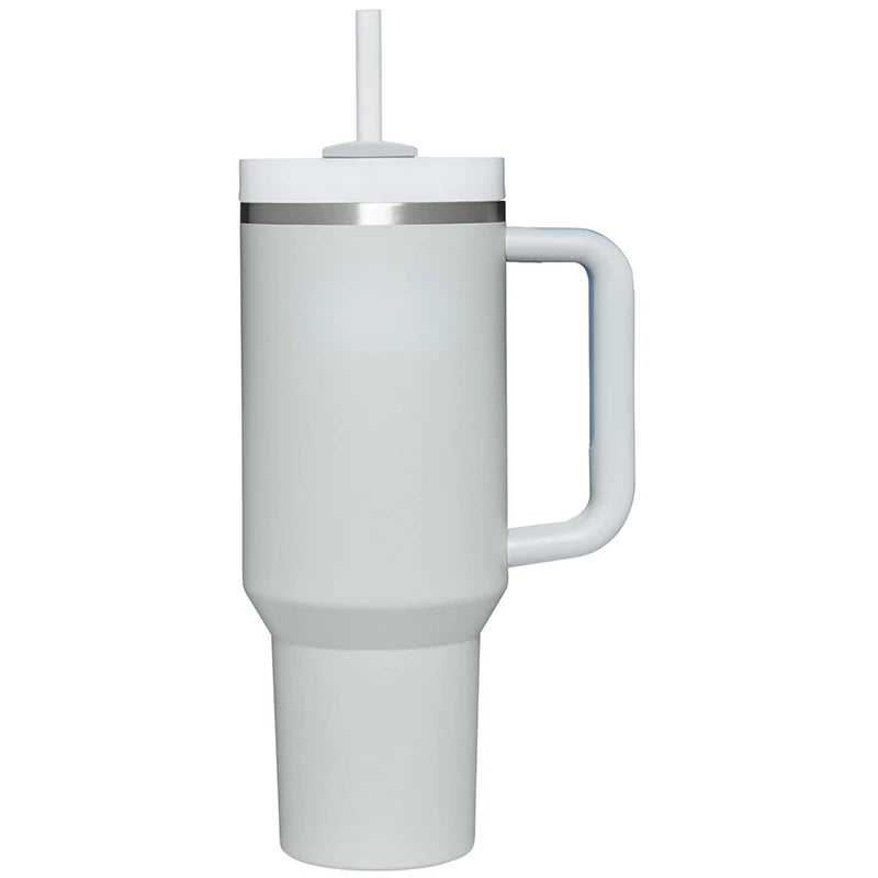 Vaso de 40 oz con tapa con asa y pajita, gran capacidad, taza de viaje al vacío, botella de agua para exteriores para automóvil, termo de agua DoubleVacuum Ice Bar 