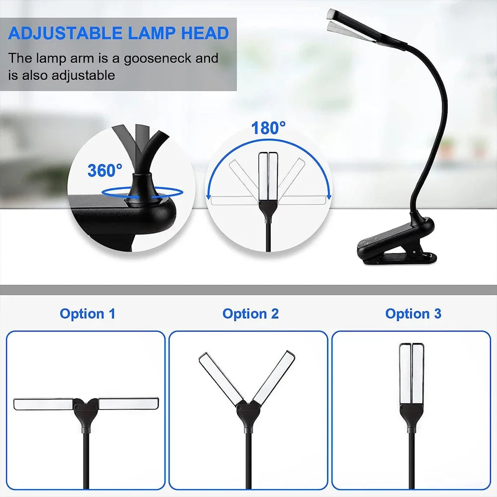 LED Clip On Desk Book Lamp 3 Colors Brightness Usb Rechargeable Night Light Portable Reading Light Book Lamp Mini Desk Lamp Leedoar