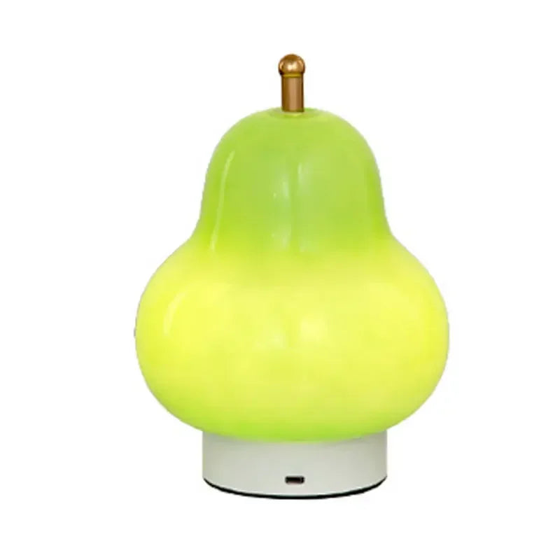 LED Cream Pear Table Lamp Bedroom Bedside Simple Living Room Charging Portable High-end Atmosphere Decoration Small Night Light Leedoar