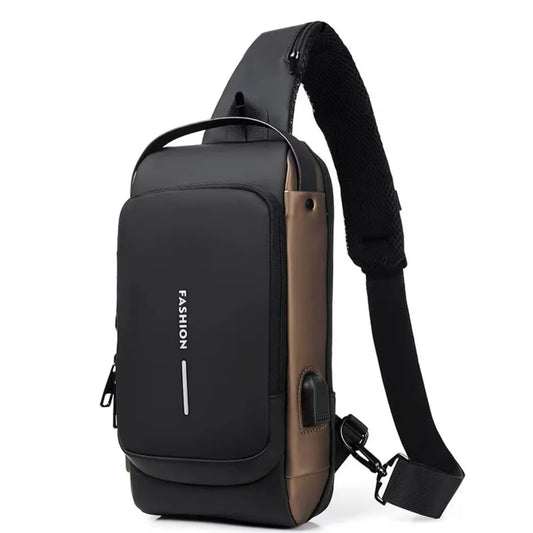 Bolsa de peito multifuncional masculina, bolsa esportiva tipo tiracolo, carregamento USB, antirroubo, com trava de senha para andar de motocicleta, mochilas de peito 