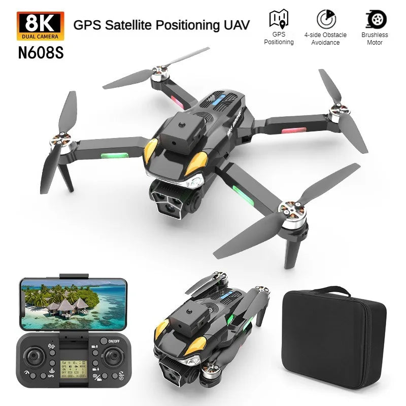 N608S Mini Drone 8K Brushless Três Câmeras Fluxo Óptico 5G WIFI FPV 4K Câmera Dupla Drones RC Quadcopter Dron Mini Drone Brinquedos 