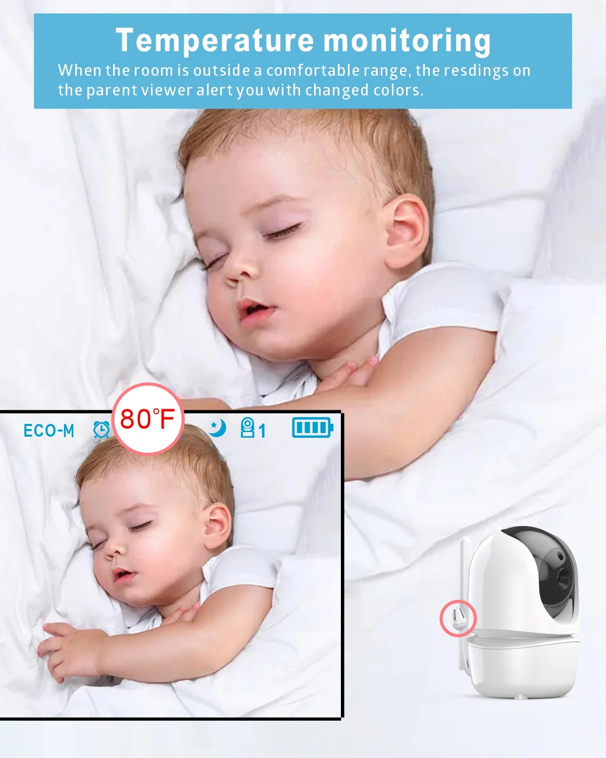 4.3Inch Baby Monitor with Two camera Wireless PTZ Camera High Security Children Camera Night Vision Temperature Monitoring Baby Leedoar