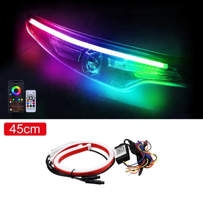 A Pair of Car RGB illusion Daytime Running Lights APP Mobile Bluetooth Control Light Strip 30CM 45CM 60CM driving Lamp Strip Leedoar