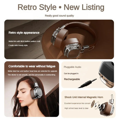 2024 Novo CR-8 Classic Over Ear Headsets Studio Dj Stereo Bluetooth5.3 Fones de ouvido retrô sem fio Touch Control Tipo C Fones de ouvido 