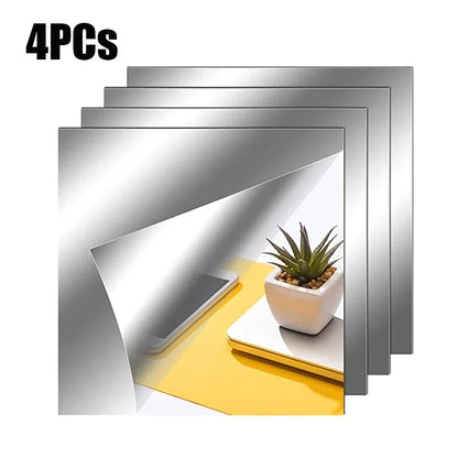 4Pcs 3D Acrílico Espelho Adesivo de Parede DIY Adesivos Autoadesivos Espessados ​​2mm Adesivo Flexível Arte Decoração de Casa Sala de Estar