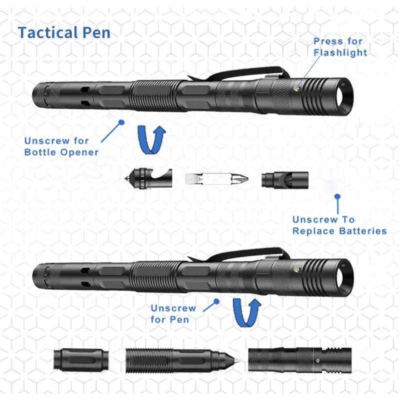 Portable Multifunctional Tactical Pen, Emergency Flashlight, Screwdriver, Bottle Opener, Window Breaker, Outdoor Survival Tool Leedoar