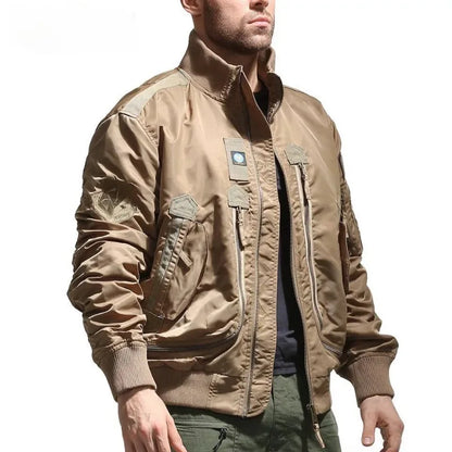 Chaquetas militares tácticas para hombre, chaqueta de béisbol de piloto con bolsillos grandes, chaqueta de la fuerza aérea, chaqueta de bombardero verde militar, ropa de abrigo de motociclista con cuello alto 