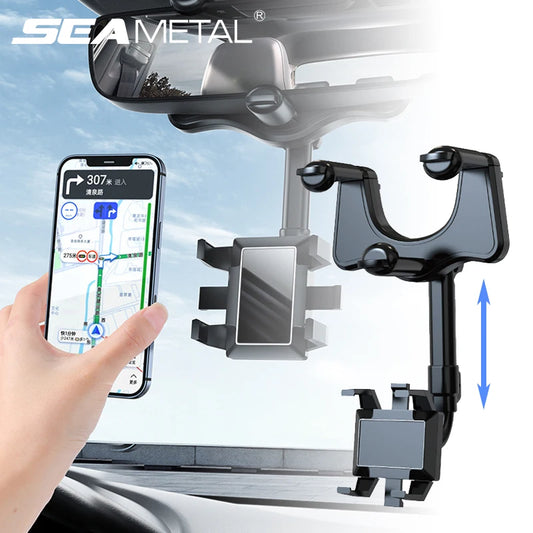 SEAMETAL Espelho Retrovisor Suporte de Telefone para Carro Anti Vibração Suporte de Telefone Estável 360 Graus Suporte Automático para Smartphone Universal para 3-7 Polegadas 