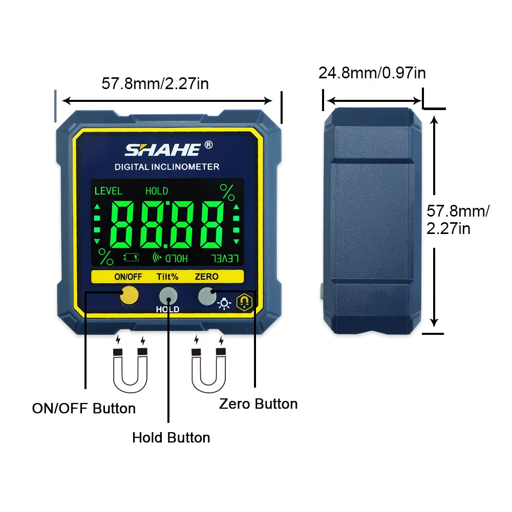 SHAHE Digital Angle Gauge Magnetic Protractor Inclinometer Level Angle Finder  Angle Cube Level Box with Magnes and Backlight Leedoar