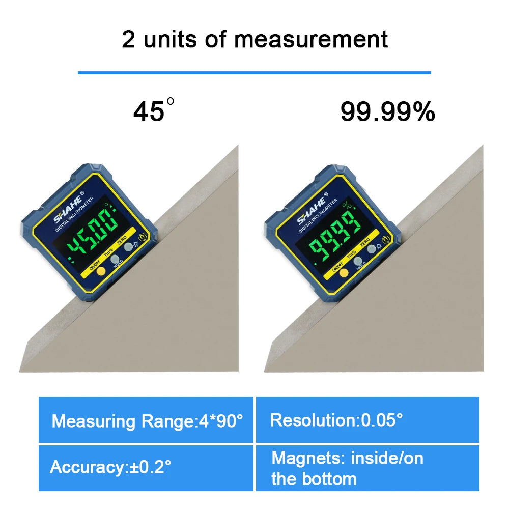 SHAHE Digital Angle Gauge Magnetic Protractor Inclinometer Level Angle Finder  Angle Cube Level Box with Magnes and Backlight Leedoar