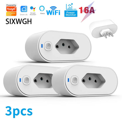 SIXWGH Tuya Wifi Socket Adaptador De Soquete Inteligente 16A Suporte Smart Life App control Alexa Google Home control vioce 