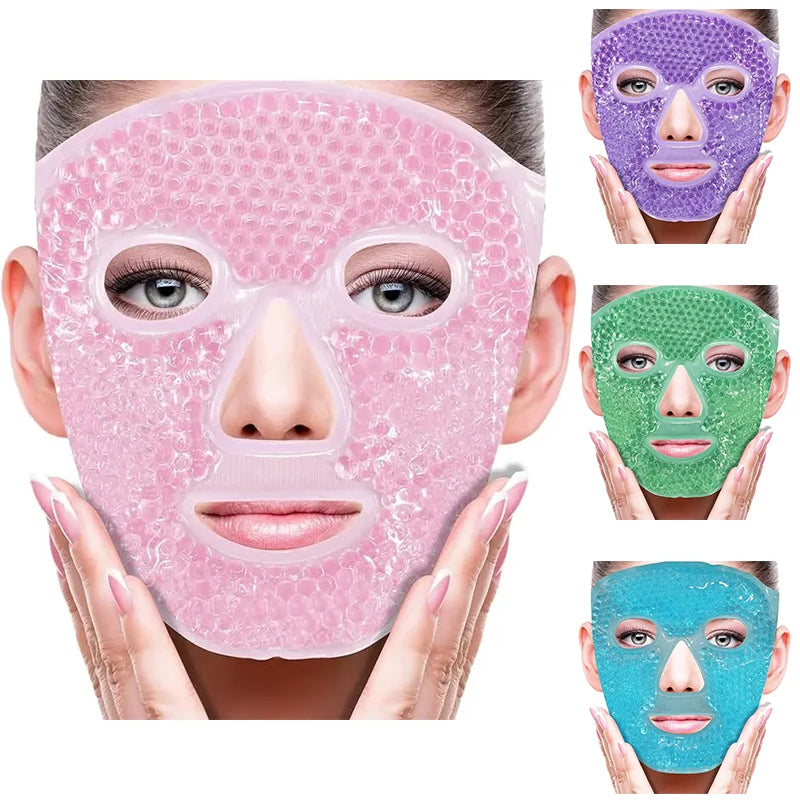 SPA Ice Cold and Hot Heat Full Face Eye Mask Sleeping Ice Pack Reduce Face Puff Dark Circles Gel Beads Compress for Woman Leedoar