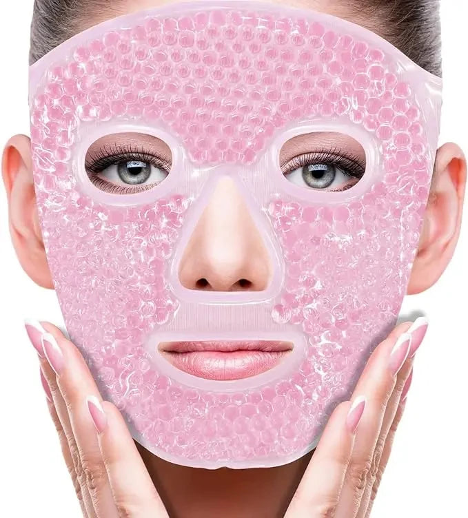 SPA Ice Cold and Hot Heat Full Face Eye Mask Sleeping Ice Pack Reduce Face Puff Dark Circles Gel Beads Compress for Woman Leedoar