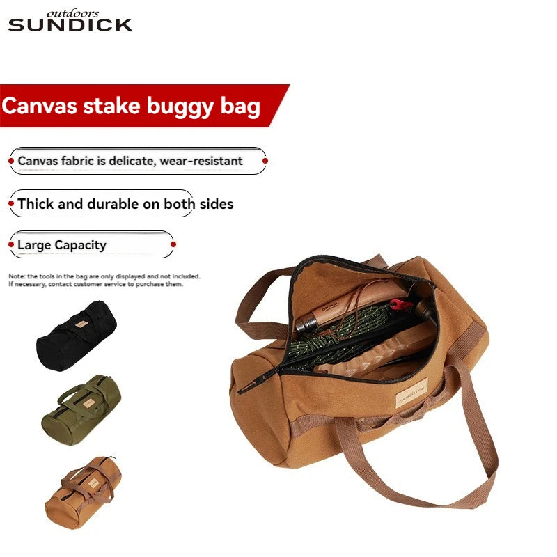 SUNDICK Camping Tent Pegs Bag, Cylindrical Stake Storage Backpack, Portable Miscellaneous Bag, Storage Box, Toolkit Leedoar