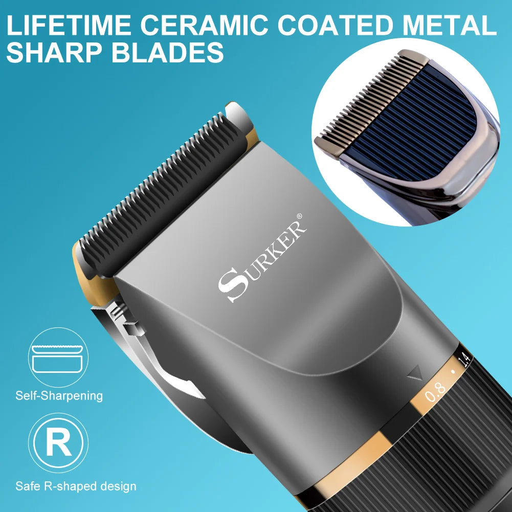 SURKER Professional Hair Clipper Ceramic Blade Male Hair Trimmer LED Display Haircut Machine USB charging Leedoar