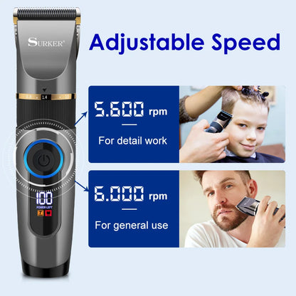 SURKER Professional Hair Clipper Ceramic Blade Male Hair Trimmer LED Display Haircut Machine USB charging Leedoar