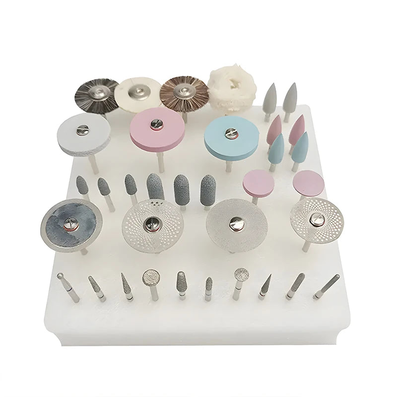 SYJH 35Pcs/Set Dental Lab Polishing HP Kit Cerâmica Porcelana Moagem Dentista Ferramenta Diamante Brocas Escova Material 