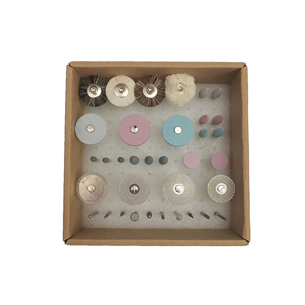 SYJH 35Pcs/Set Dental Lab Polishing HP Kit Cerâmica Porcelana Moagem Dentista Ferramenta Diamante Brocas Escova Material 