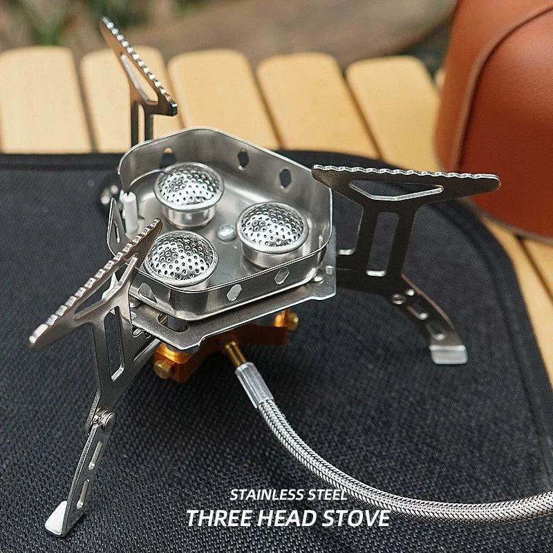 Outdoor Portable Three-head Stove Camping Windproof Stove Camping Picnic Burner Outdoor Folding Gas Stove Leedoar