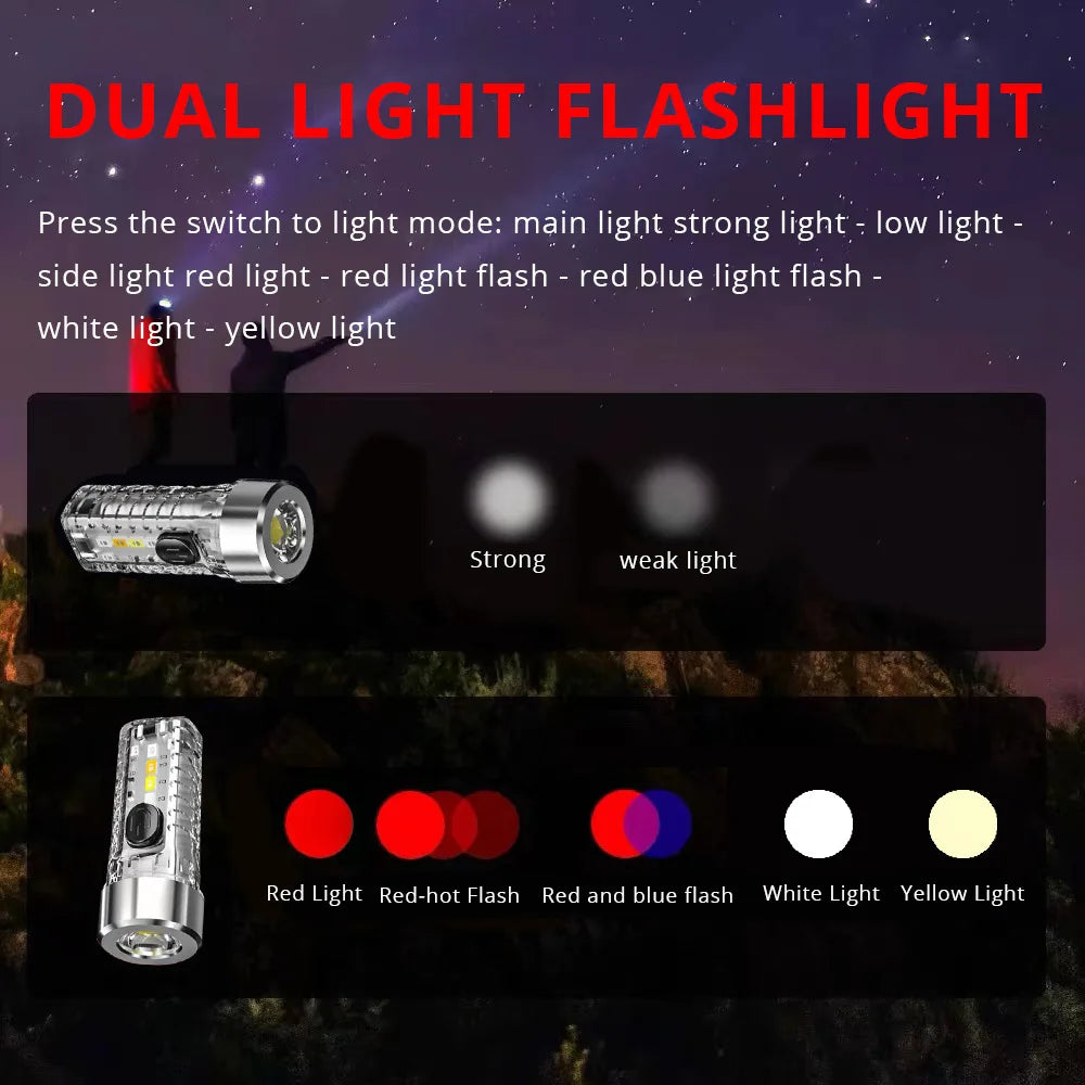 New Keychain Lamp Outdoor Household Mini Luminous Multi-Function Red Blue Flash Rechargeable Strong Light Flashlight Leedoar