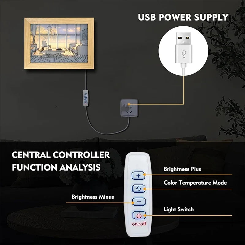 Lámpara de mesa decorativa con luz LED, con enchufe USB, atenuación, para pared, regalo, luz solar para interiores, ventana, foto de madera, luz nocturna 