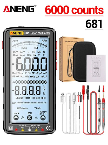 ANENG 681 Rechargable Digital Professional Multimeter Non-contact Voltage Tester AC/DC Voltage Meter LCD Screen Current Tester Leedoar