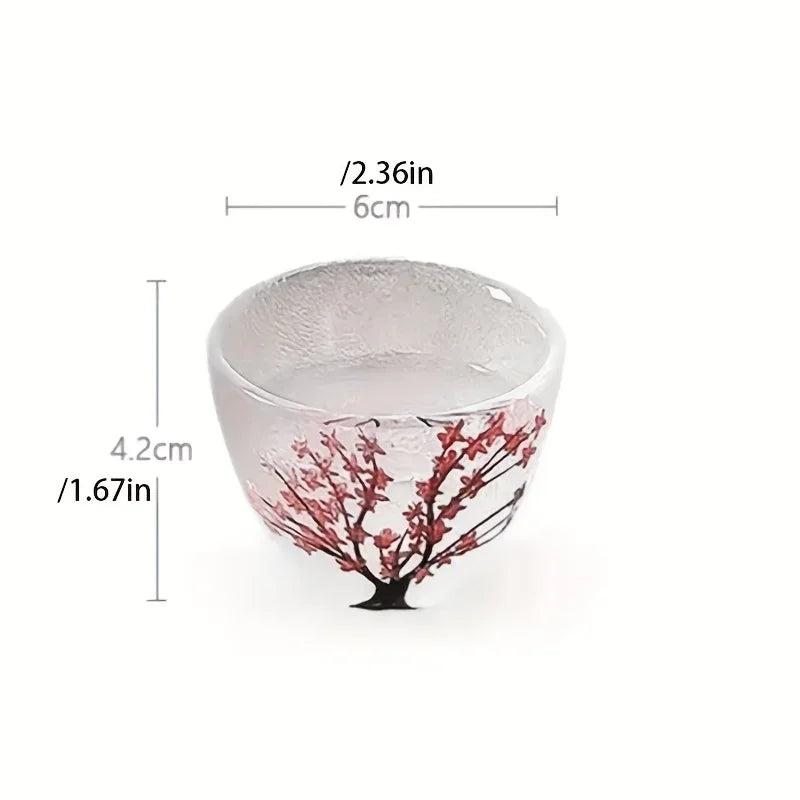 6pcs/Set Japanese Style Sake Set Sakura Wine Glasses Wine Decanter Handmade Vintage Sake Glass Teacup Water Cup Household Items Leedoar