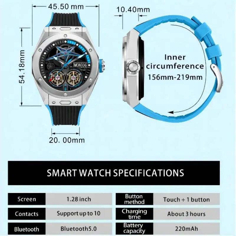 MV58 Sport Smartwatch Men 1.28 Inch Full Circle Colorful Screen Zinc Alloy Shell Silicone Strap Japan Korea France Fashion Watch Leedoar