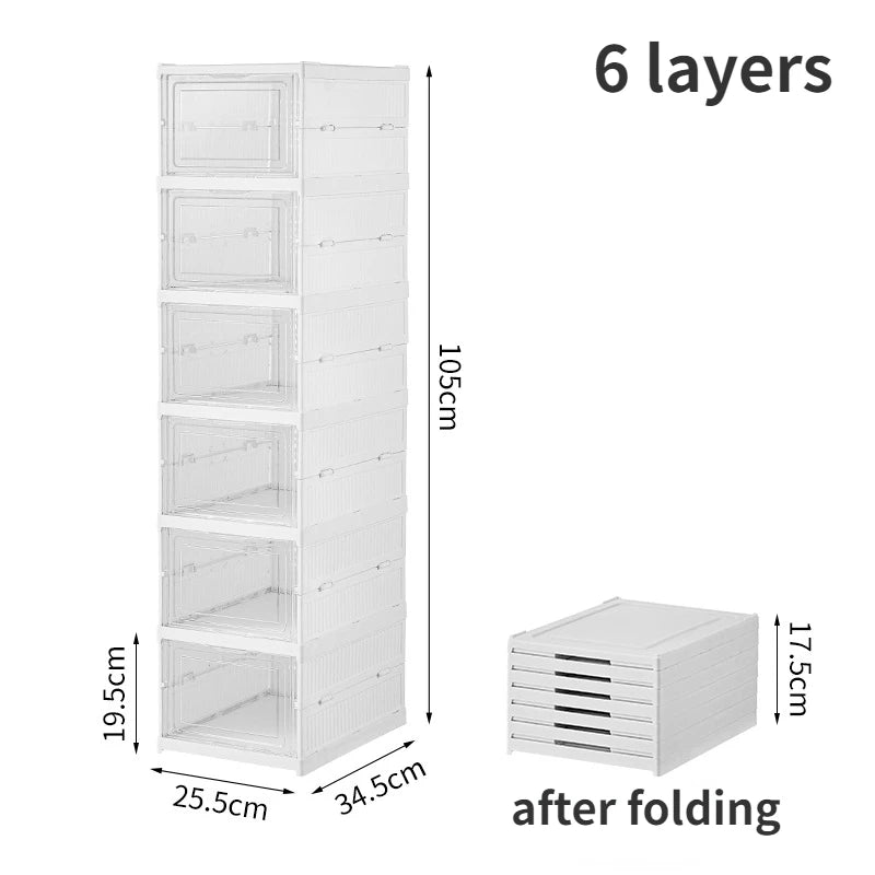 Caja de zapatos plegable de 6/12 capas, caja de almacenamiento de zapatos transparente, apilable, a prueba de polvo, organizador de zapatos, estante 