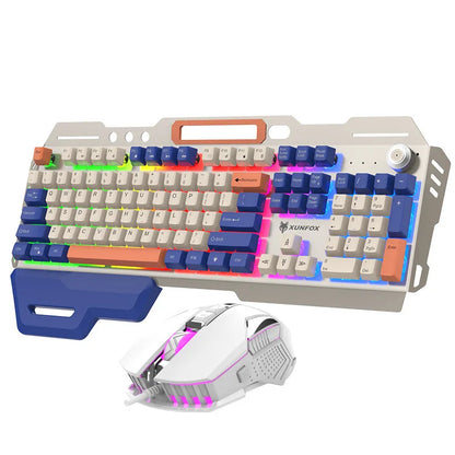 XUNSVFOX K90 Conjunto de teclado e mouse para jogos com fio, moderno, três cores, luz mecânica, sensação, teclado para jogos com fio russo 