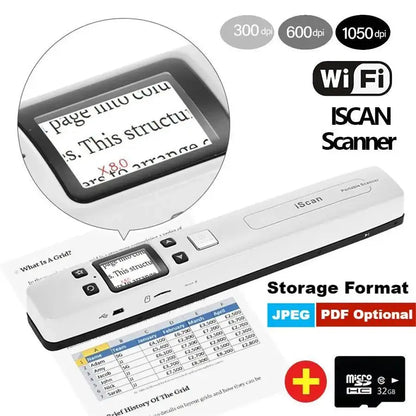 WIFI Scanner IScan A4 HD Color LCD Screen With SD Card 16G 32G 1050 DPI CIS Scanning Document Photo Image Storage Format JPG/PDF Leedoar