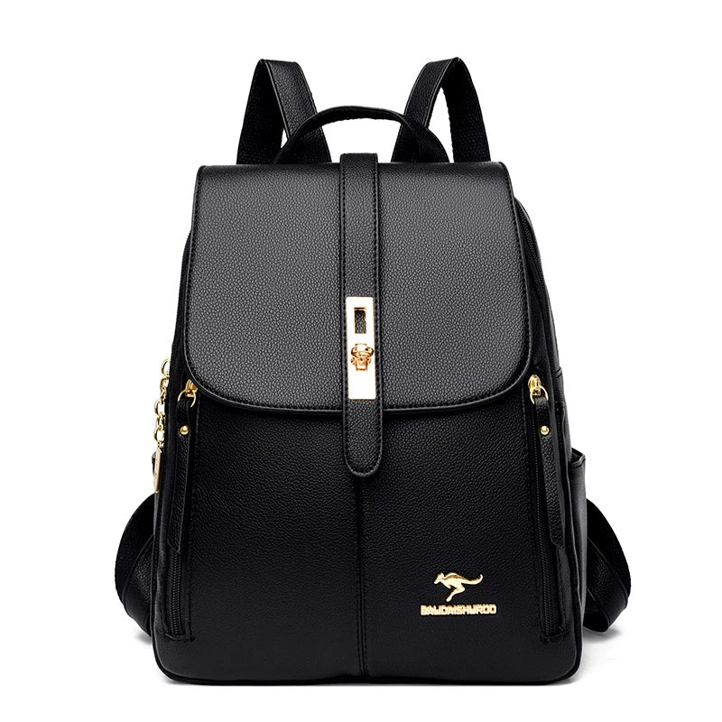 2023 New Women Leather Casual Package Solid Fashion Shoulder Strap Female Backpacks Ladies Travel Backpack School Bags For Girls Leedoar
