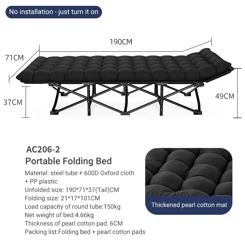 Folding Bed Lunch Break Single Nap Simple Portable Multifunctional Camp Travel Bed Recliner Home Office Nursing Beds Leedoar