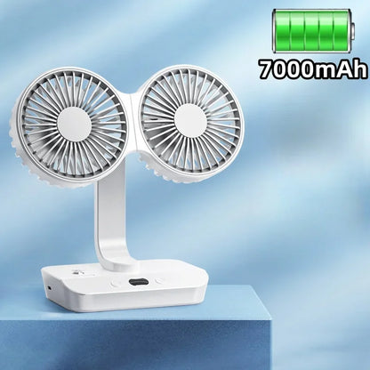 Ventilador portátil multifunción de doble cabezal, 4 velocidades, ajustable, pantalla digital de alta definición, luces nocturnas, nuevo modelo 2024