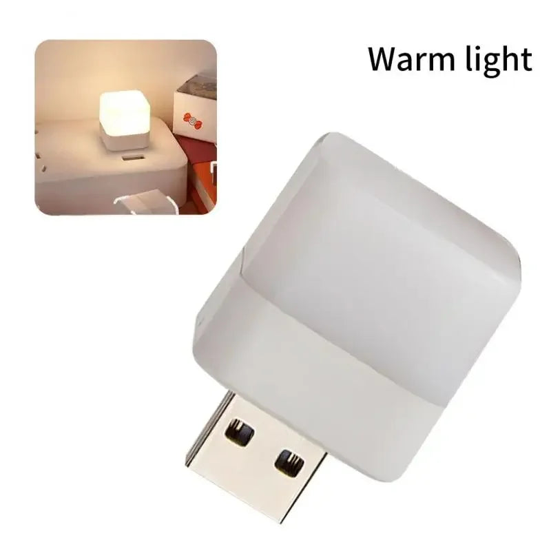 1pc Mini Night Light USB Plug Lamp Computer Mobile Power Charging Small Book Lamps LED Eye Protection Square Reading Light Leedoar