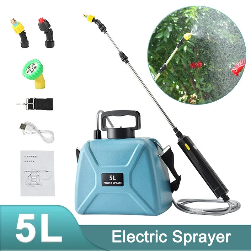 5L Garden Electric Sprayer with Rotating Mist Nozzles Telescopic Wand Lawn Water Sprayer Plant USB Rechargeable Irrigation Tool Leedoar