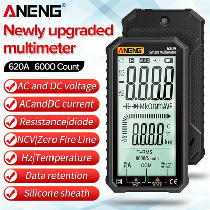 ANENG 620A Digital Multimeter AC/DC Ultraportable LCD Display True-RMS Multimeter Auto-Ranging with Amp Volt Ohm Multi Tester Leedoar